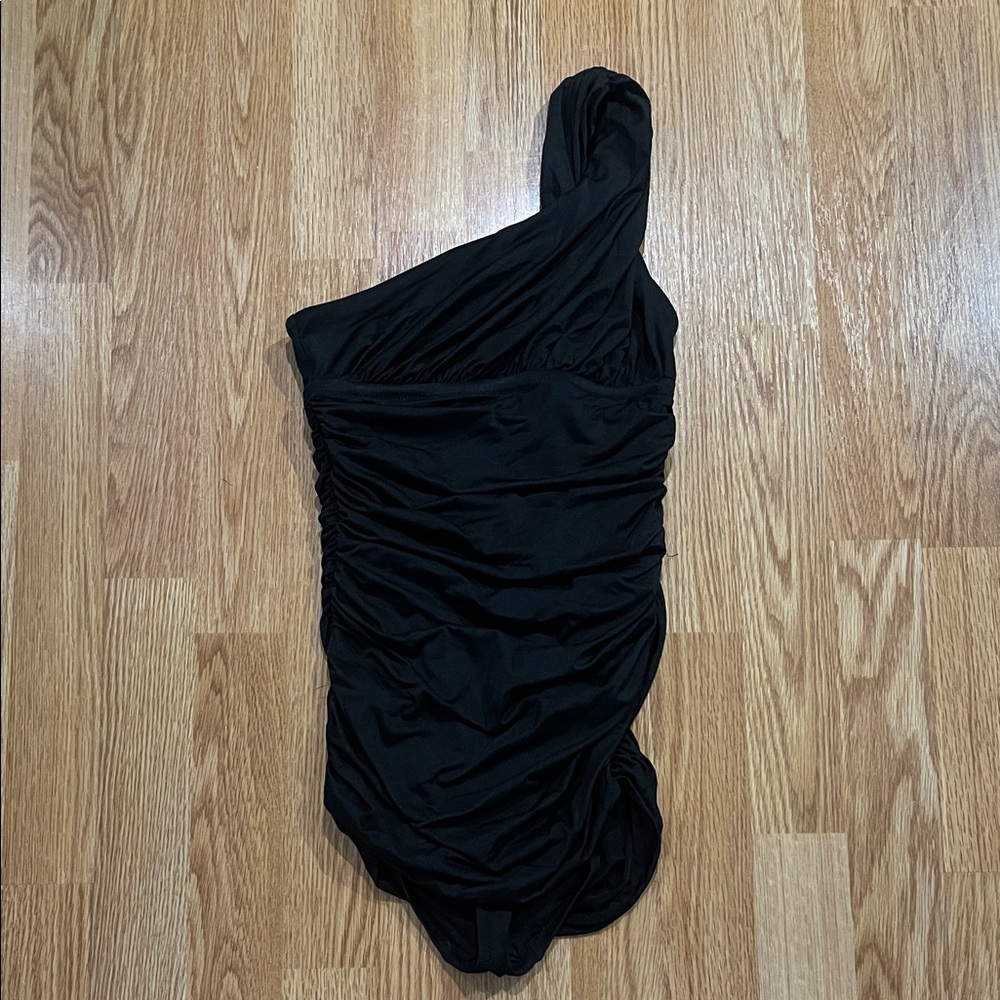 One-Shoulder Black Ruched Swimsuit